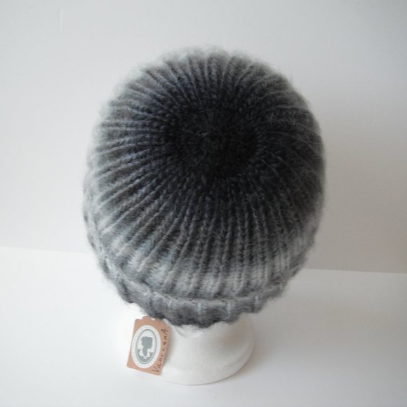 Hand Knitted Hat Toque Adult Size - S Acrylic Black/Gray - 032. Hand knit by me - Picture 3 of 7